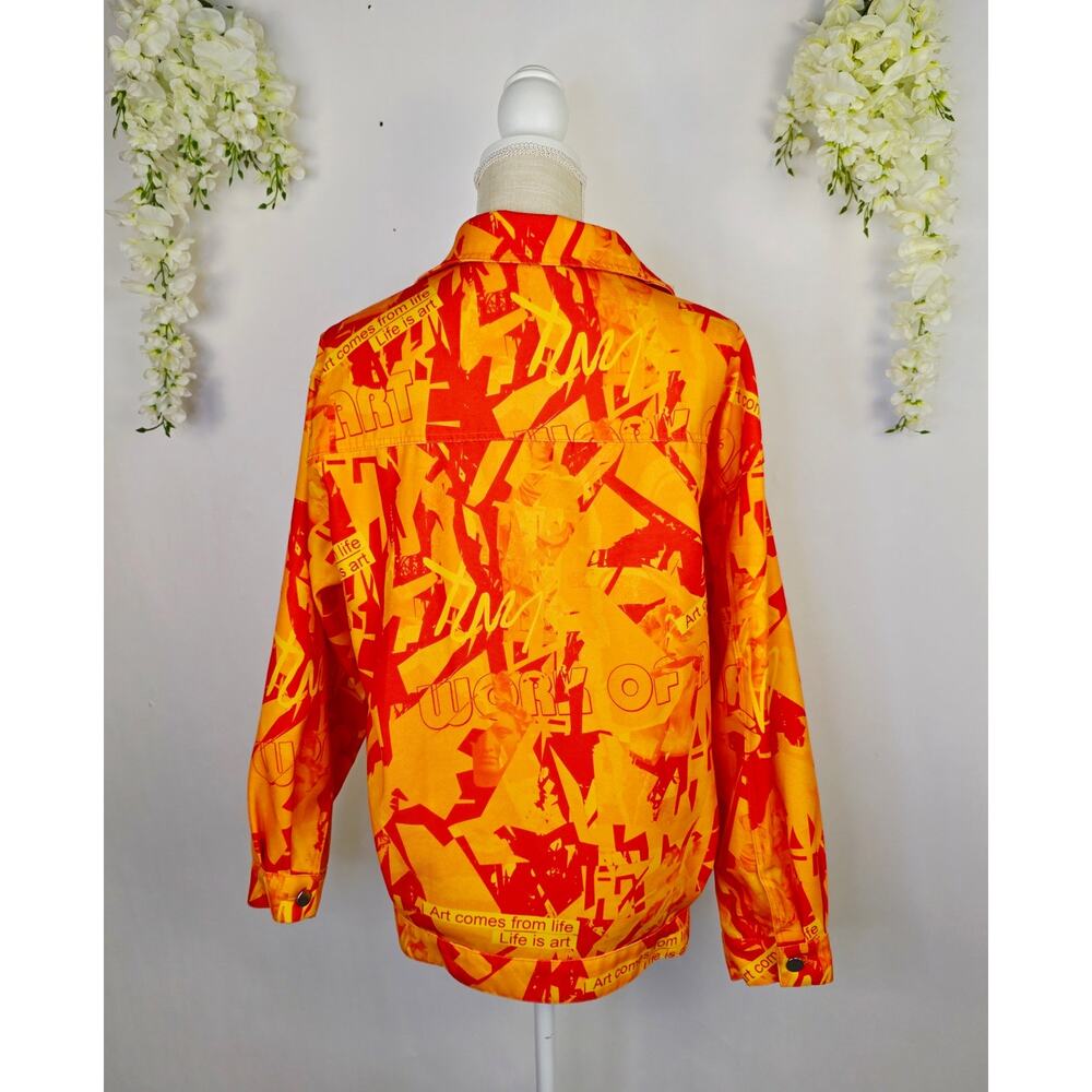 Artsy Graffiti Jacket Large Orange Art is Life Button Front Pop Streetwear Shein - Picture 5 of 14